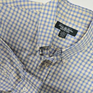 Brooks Brothers Country Club Shirt Men's Large Blue Yellow Plaid Egyptian Cotton